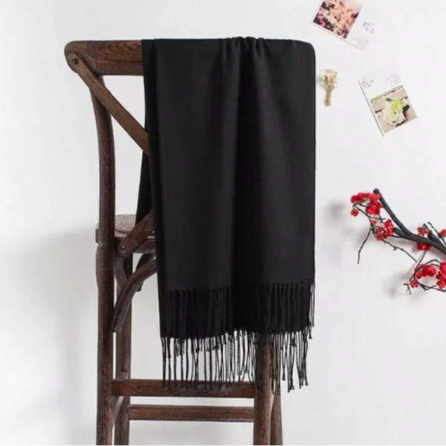 Shawls Scarf Sophisticated Plain Print Social-Xx6161 - 黑色 - 查看 1