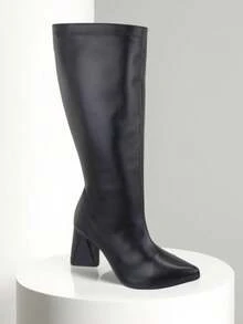 Women's Long Boot With Triangle Heel, Timeless Model - Negro - Ver 1
