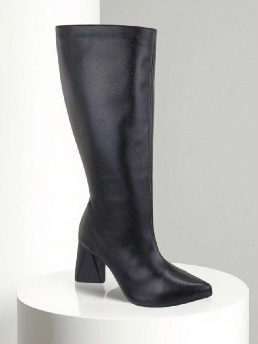Women's Long Boot With Triangle Heel, Timeless Model - Negro - Ver 1