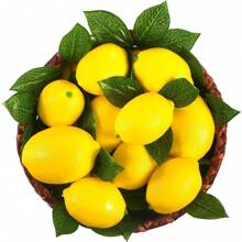 Fake Lemons Artificial Fruits With Leaves, 3.5" And 2.8" 2 Size Faux Yellow Lemons Decor Realistic Fruits For Bowls Decor Table Centerpieces Kitchen Summer Decorations