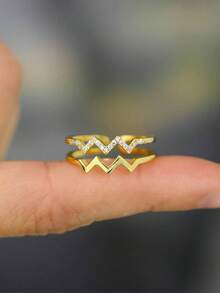 1pc Fashionable Double Wave Line Design Ring, Open Adjustable Ring, Perfect Jewelry Gift For Family And Friends - Double Line Ring - View 4