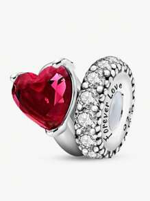 1 Pieza Anillo doble con forma de corazón de plata de ley 925 con circonitas a juego, adecuado para pulseras, brazaletes y decoración de joyería diaria para mujeres y niñas