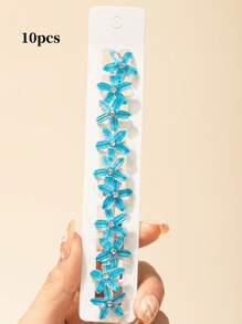 10pcs Women's Rhinestones Flower Decorative Hair Rings,Floral Side Small Clip Headdress