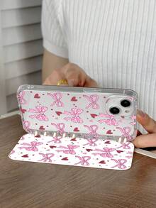 带蝴蝶结、心形和波尔卡圆点图案的透明手机壳，书形翻盖保护套，屏幕保护膜手机壳，适用于 Galaxy 且防水防震防摔防刮 - 彩色 - 查看 3