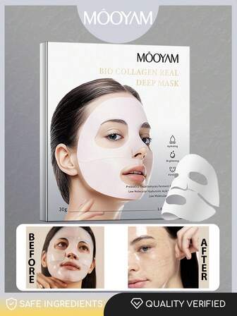 Nisex Adult Hydrolyzed Collagen True Deep Mask, 4 Sheets, Suitable For All Skin Types, Hydrating And Soothing, Alcohol-Free, Fragrance-Free, Rich In Collagen, Full Face Dissolving Sleeping Mask