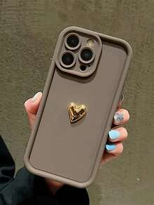 1 pieza Funda de teléfono suave con diseño de corazón dorado 3D de lujo, compatible con iPhone 16 16 Pro Max 16Pro 16Plus XR 15 14 Pro Max 12 13 Pro 11, resistente a golpes, de color caramelo, a prueba de agua y resistente a arañazos - Marrón - Ver 34