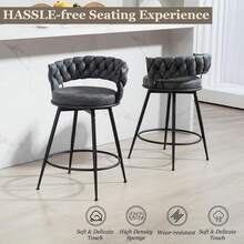 Dyhome 3Pcs  24'' Modern Swivel Bar Stools, 24 Inches Counter Height Bar Stools With Woven Back, Comfy Upholstered Suede Tall Barstools For Kitchen Island, Cafe - Grey - View 3