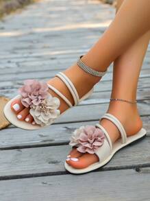 Sandalias versátiles y de moda, pantuflas deslizantes florales bicolor de alta gama