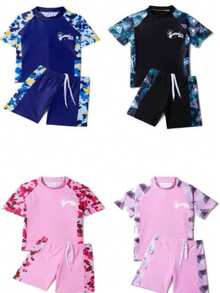 CONJUNTO DE SHORT Y PLAYERA PARA NIÑO Y NIÑA 3 diseños en franjas que puede ser al azar - Negro - Ver 2