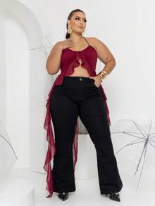 Fler Jeans Women's Plus Size High Waist Lom Lycra Pants - 黑色 - 查看 1