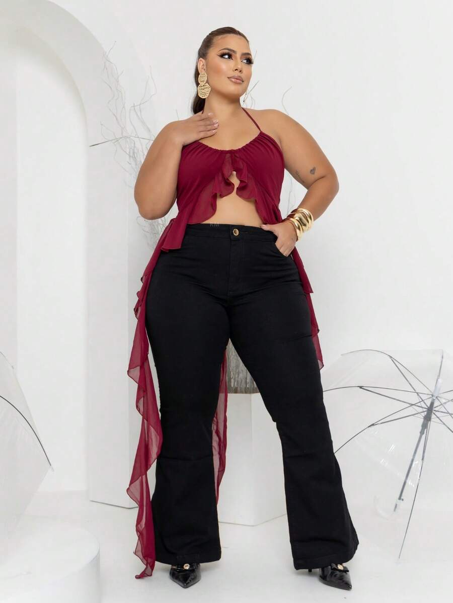 Fler Jeans Women's Plus Size High Waist Lom Lycra Pants - 黑色 - 查看 1