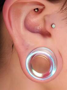 PAR de Tapones de Oreja con Doble Rebordes de Cristal Natural en Colores AB/Arcoíris/Transparente, Túnel y Dilatadores de Oreja, Joyería de Perforación Corporal