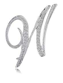 1 件 A-Z 26 个字母别针胸针镀银金属胸针别针-透明水晶首字母胸针 - 銀色 - 查看 14