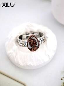 1pc Fashion Metal Flower Pattern Vintage Western Cowboy Style Adjustable Bracelet, Unisex
