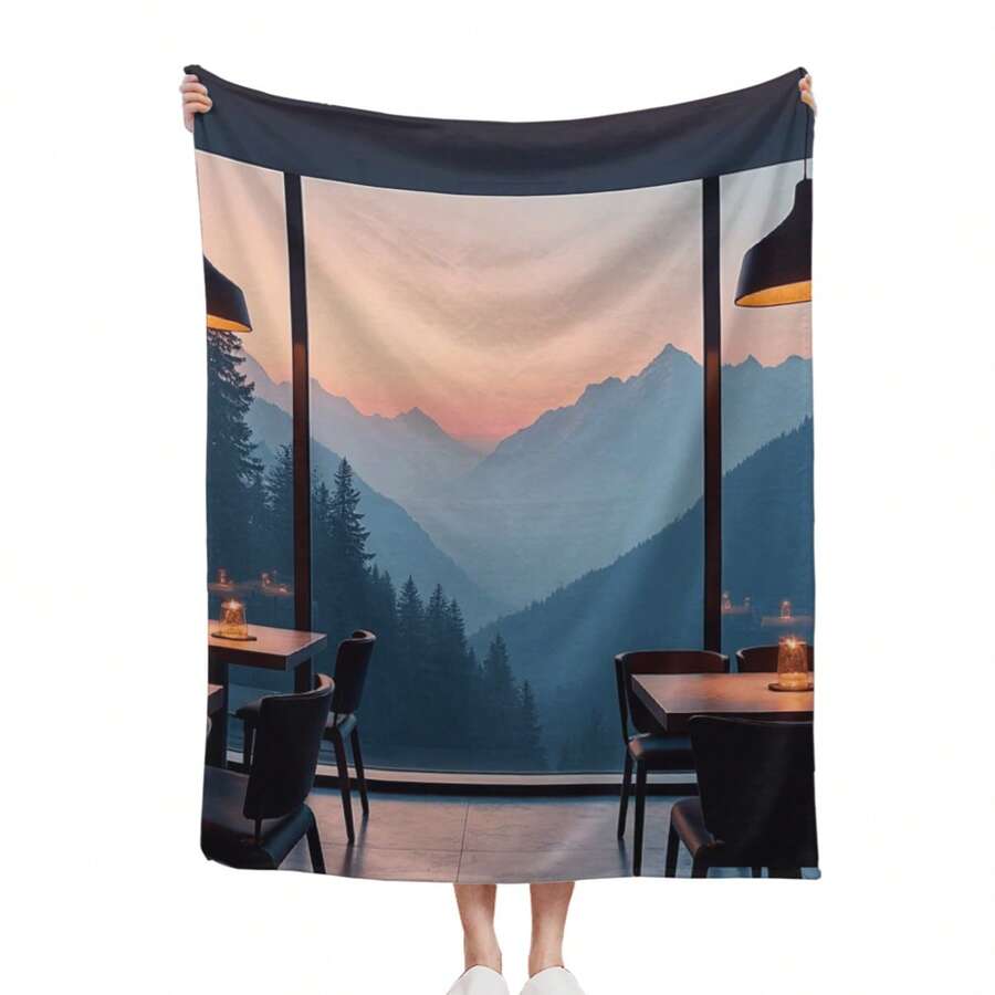 Mountain View Restaurant At Sunset, Home Use, Travel, Camping, Personalized Blanket A Perfect Gift For Family And Friends_00001_