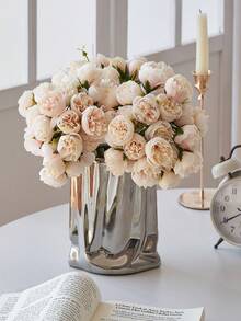 1束/2束仿真牡丹花，人造玫瑰，27枝人造牡丹，适合家居、婚礼派对、餐桌装饰、新娘送礼会装饰 - 香檳色 - 查看 5