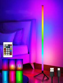 1 件 RGB 变色落地灯，遥控室内卧室 USB 插头壁角灯，带音乐节奏传感器的氛围灯，适用于客厅卧室