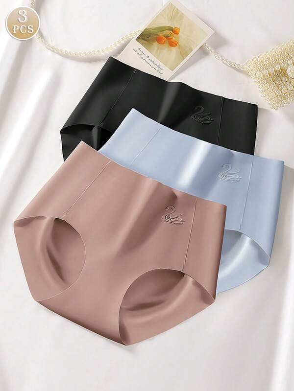 3pcs/Set Women's Ice Silk Mid Waist Seamless Breathable Shapewear Panties