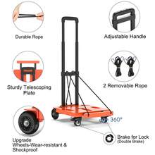 Foldable Hand Truck Dolly, 400 LB Folding Luggage Cart With Wheels, Portable Flatbed Cart Collapsible Hand Truck For Luggage, Travel, Moving, Shopping, Office Use - trái cam - Xem 3