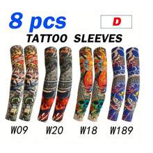 8 piezas de mangas de tatuaje - Cubiertas de brazo sin costuras y transpirables para ciclismo y conducción | Mangas de protección solar y enfriamiento de tela de nailon como regalo para hombres - Multicolor - Ver 3