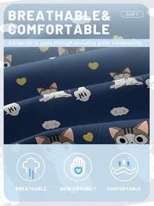 1 tấm ga trải giường in họa tiết mèo cười hoạt hình dễ thương, vỏ bọc giường in họa tiết phòng ngủ, vỏ bọc nệm, bộ đồ giường (Không bao gồm vỏ gối) - Nhiều màu - Xem 6