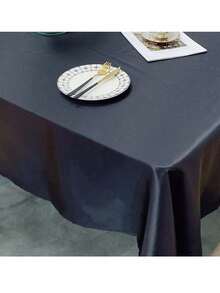 1pc Champagne & Black Satin Table Cloth, Wedding Decoration, Party Table Cloth - Multicolor - View 4
