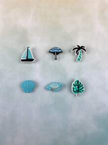 6pcs/Set Coconut Tree And Sea Turtle Cartoon Pattern Charms Compatible With Sandals, Bracelets, DIY Decorations, Beach Resort Vacation Birthday Holiday Gift