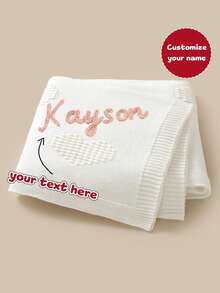 1pc Customizable Name Soft Knitted Blanket, Comfortable Heart Design, Baby Swaddle Wrap, Children Blanket, All Season - Multicolor - View 1