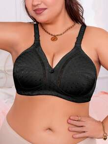 1 pieza Sujetador de lencería para mujer talla grande, con tirantes anchos ajustables, sin cables y sin costuras, delgado y transpirable, sujetador de enfermería cómodo de lencería - Negro - Ver 5