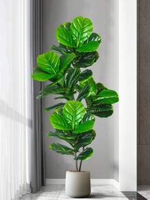 74-165cm Large Artificial Banyan Tree Fake Tropical Rubber Plants Branch Plastic Big Fiddle Leaves Tall Ficus Tree Daily Necessities Green For Home Garden Office Outdoor Decor Without 1pc