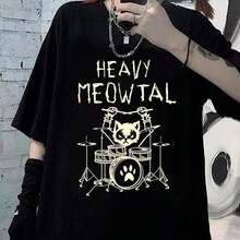 Gothic T-Shirt Heavy Rock Band Meowtal Cute Alternative Unisex Men Women 100% Cotton Top Premium Streetwear New Release Immediate Shipping Various Colors!! Plus Size - màu đen - Xem 2