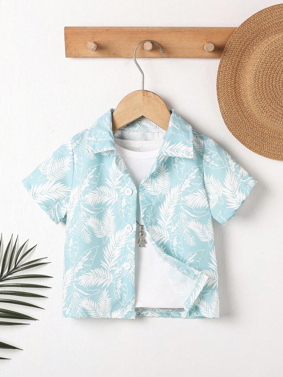 1 pieza Camisa polo de manga corta de estampado tropical informal para niños pequeños, verano