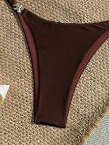 Bộ bikini 2 mảnh gợi cảm dành cho nữ, với phụ kiện bóng bẩy và chất liệu đặc biệt, thích hợp cho kỳ nghỉ hè, đi biển hoặc các hoạt động thường ngày. - cà phê đen - Xem 5