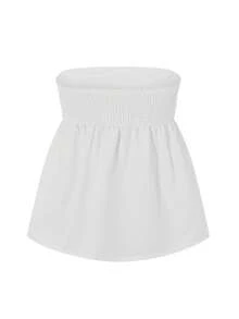 Tops de tubo de verano para mujer, sin mangas, sin tirantes, de color liso, holgados, tipo bandeau, camisas informales - Blanco - Ver 3