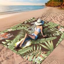 1 Piece Of "Color Leaf Beach Style Pattern, Fantasy Leaf Charm Beach Style, Green Yellow Palm Leaf Pattern, Wild Green Plant Animal Picture, Blue Green Leaf Vein Pattern, Perfect Choice For Beach Leisure" Made Of 100% Polyester Material, Waterproof And Quick-Drying, Washable And Machine Washable Picnic Mat, Perfect For Outdoor Camping And Beach Vacation.Travel Essentials Travel Accessories Beach Essentials - Multicolor - View 17