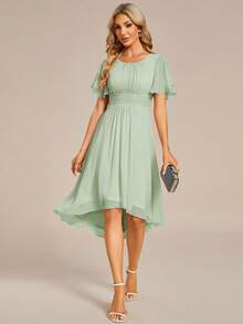 Women's Spring Elegant Ruffle Sleeve Chiffon Sage Green Bridesmaid Formal Dress, Wedding Guest Dress - Mint Green - View 4