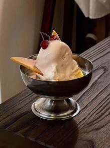 1pc Vintage Style Ice Cream Cup, Yogurt Pudding Cup, Dessert Cup, Short Foot Fruit Bowl, Stainless Steel Ice Cream Cup