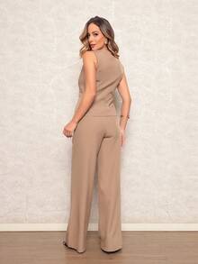Women's Tailored Set Laria Vertical Vest With Long Trousers - 卡其色 - 查看 6