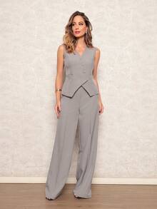 Women's Tailored Set Laria Vertical Vest With Long Trousers - Grey - View 6