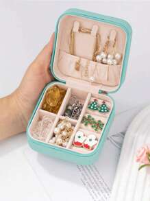 1pc Miniature Jewelry Storage Box, Display Case, Travel Jewelry Organizer Zipper Box For Earrings Necklace Rings, Leather Jewelry Box, Mini Ring And Necklace Storage, Suitable As Valentine's, Christmas, Halloween, New Year Gift For Her, Girl, Girlfriend - Upgraded Version With Anti-Dust And Anti-Oxidation Function, Compact & Portable Accessory Box For Lipstick, Watch