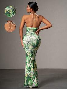 Persoshow 十字交叉印花波西米亚风连衣裙，女士夏装，度假装，婚礼宾客礼服，适合婚礼、毕业季