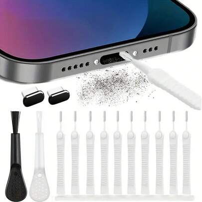 14Pcs Smartphone Cleaning Kit – Phone Speaker And Port Dust Removal Tools With Brush Set With Type-C Dust Plugs USB Charging Port Protector Compatible With Samsung And All C Port Universal Phones Charging Port Dust Cover Caps
