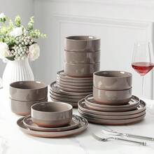 Plates And Bowls Sets, 12 Pieces Modern Stoneware Dinnerware Set For 4 Kitchen Dinner Set Ceramic Dishware Dishes Set Microwave And Dishwasher Safe - Brown - View 7