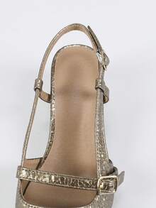 Women's Pointed Toe Chunky Heel Open Back Fashion Sandals - Bronze - View 4