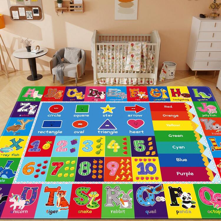 Alfombra de juegos para bebés, alfombra para niños, alfombra para el suelo para niños pequeños, serie de juegos ABC, números, alfombra educativa de animales, alfombra para el aula de la habitación de los niños - Multicolor - Añade 8