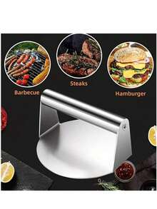 不锈钢汉堡压模，不粘汉堡肉饼制作器适合烧烤和烤架，适合压制牛肉饼、面团、奶酪和蔬菜汉堡，隔热耐高温 - 單色 - 查看 4