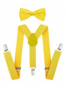 2pcs Minimalist Solid Color Universal Y-Shape Suspender & Bow Tie Set, Suitable For Daily Use And Holiday Gifts - 3-12Y - View 4