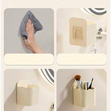 1pc Bathroom Wall Mount Makeup Brush Toothbrush Toothpaste Cosmetics Storage Rack With Wet Wipes Holder, Multi-Function Organizer - Multicolor - View 8