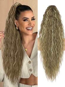 Claw Long Wavy Ponytail Extension Black Brown 30" Curly Pony Tail Clip In Hair Extensions For Women Fluffy Natural Looking Synthetic Hairpiece For Daily Use - 彩色 - 查看 11