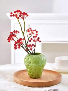 1 件迷你可爱草莓形花瓶，三种颜色（红色、粉色、绿色）可选，手绘装饰树脂花瓶，适用于家庭、餐厅餐桌装饰和水培植物